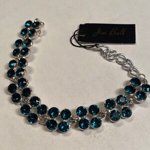 Jim Ball Teal Crystal Necklace in Silver Tone